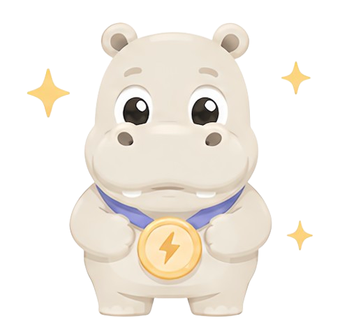 Hippo, the PeakScore study buddy, standing proud